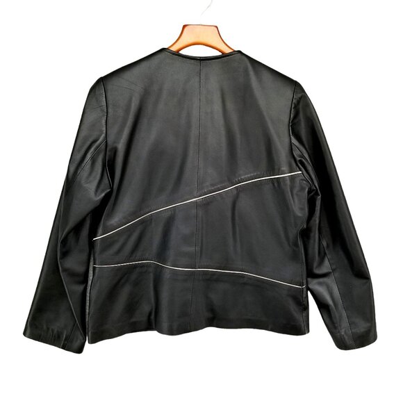 Silvia y Mario Womens Black Leather Jacket Lined Pockets Full Zip Argentina Sz M - Picture 2 of 16
